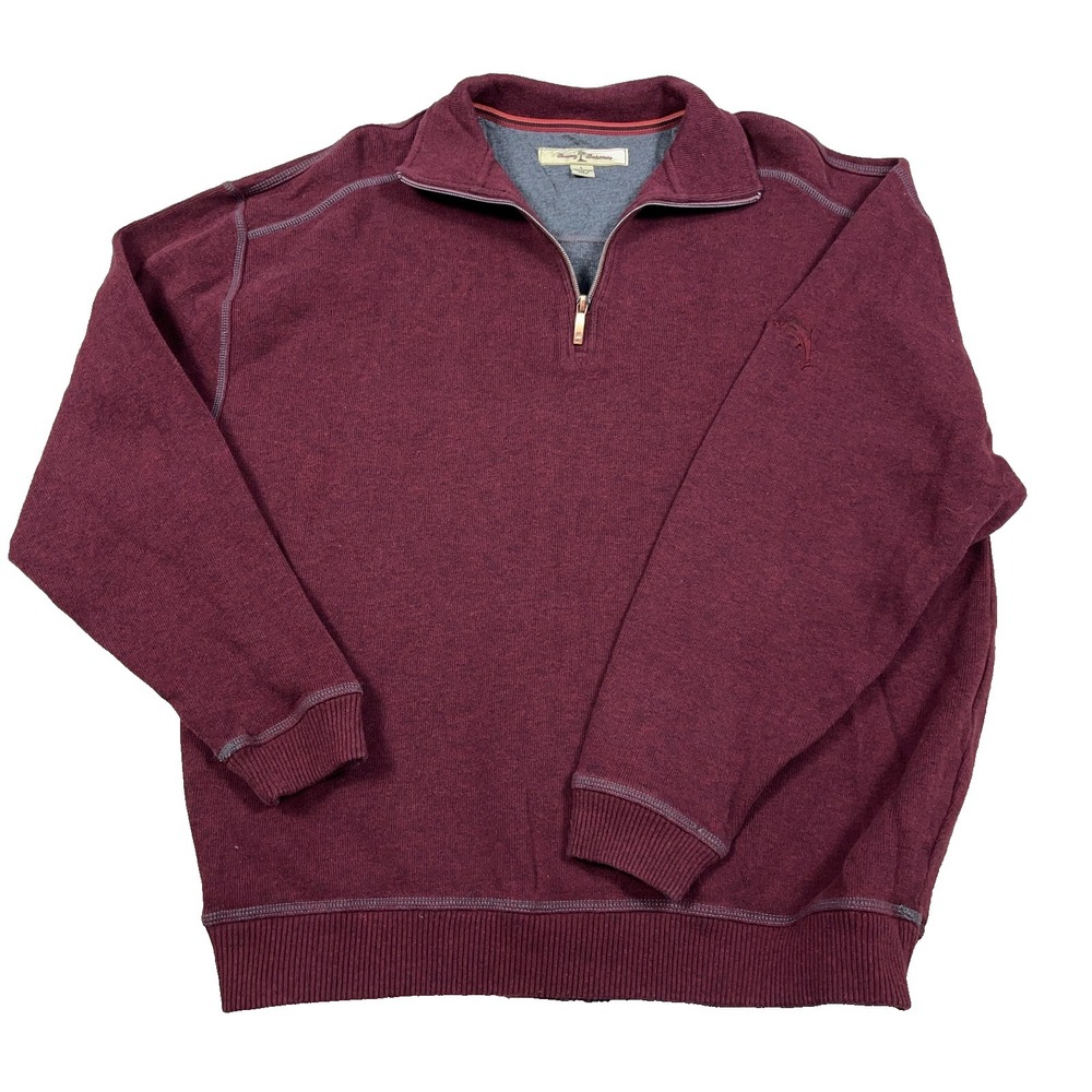 Tommy Bahama Sweater Men Large Maroon‎ Pullover Quarter Zip Sweatshirt Relax